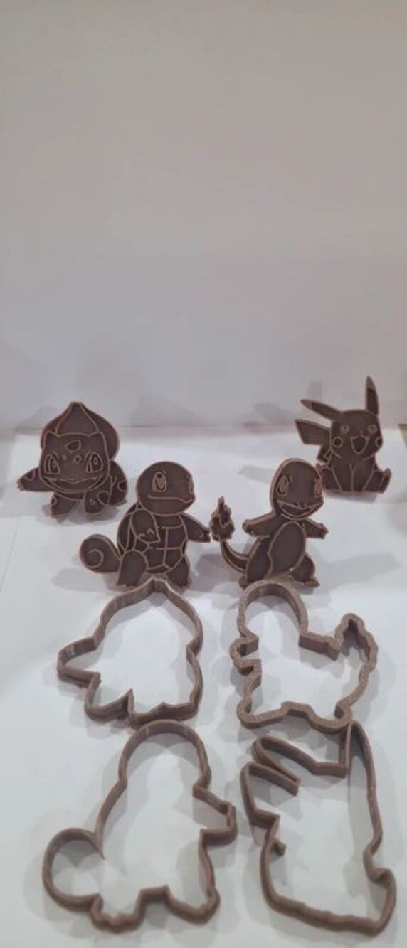 Pokemon 3 inch cookie cutters with stamps and handles 3d printed